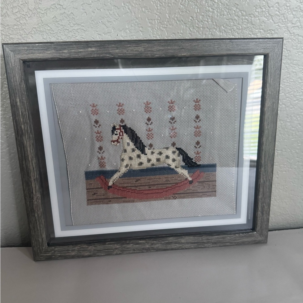Framed Rocking Horse Needlepoint Art